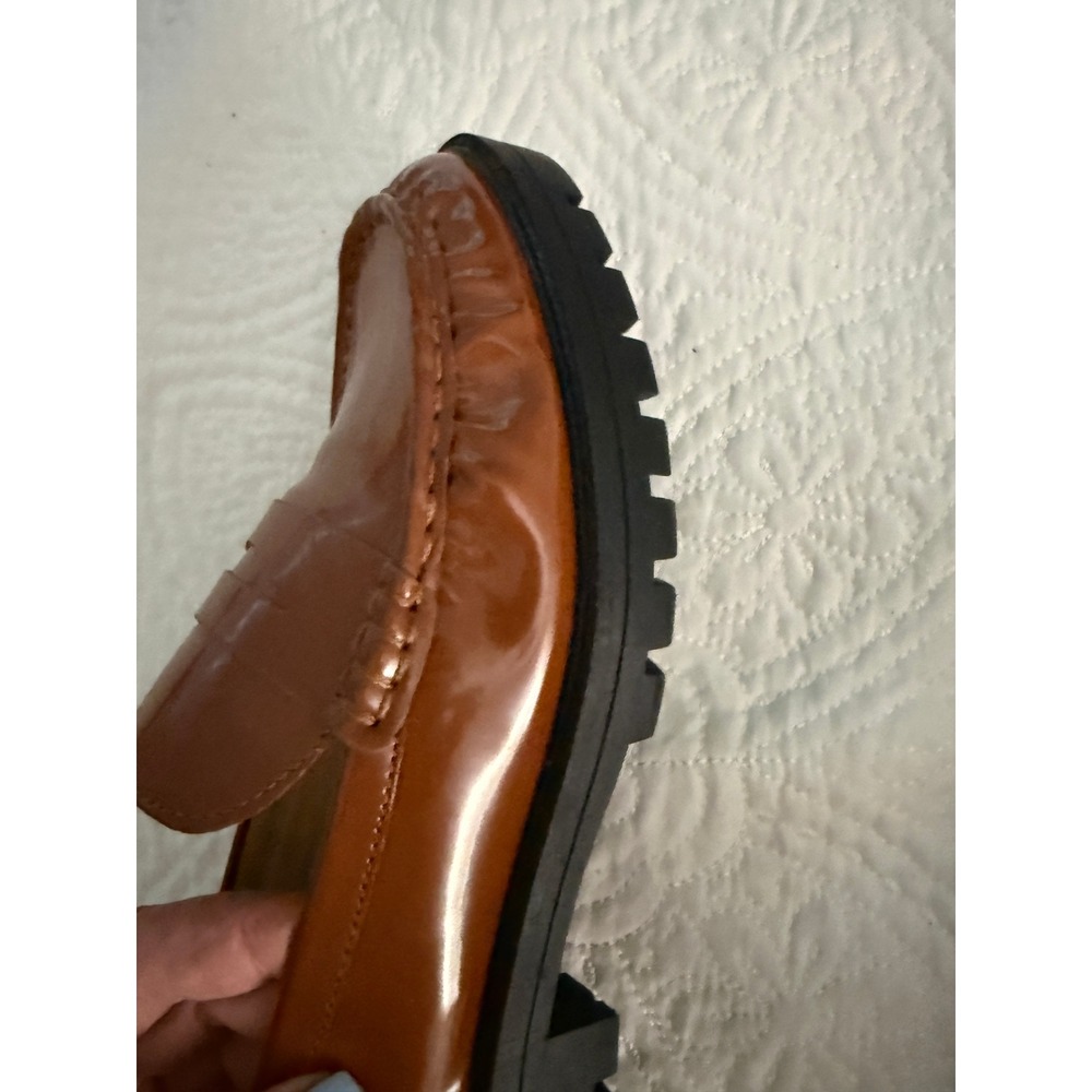 Loft Penny Loafers Womens 9.5 Cognac Brown Faux Leather Chunky Lug Sole Slip On - Picture 7 of 9